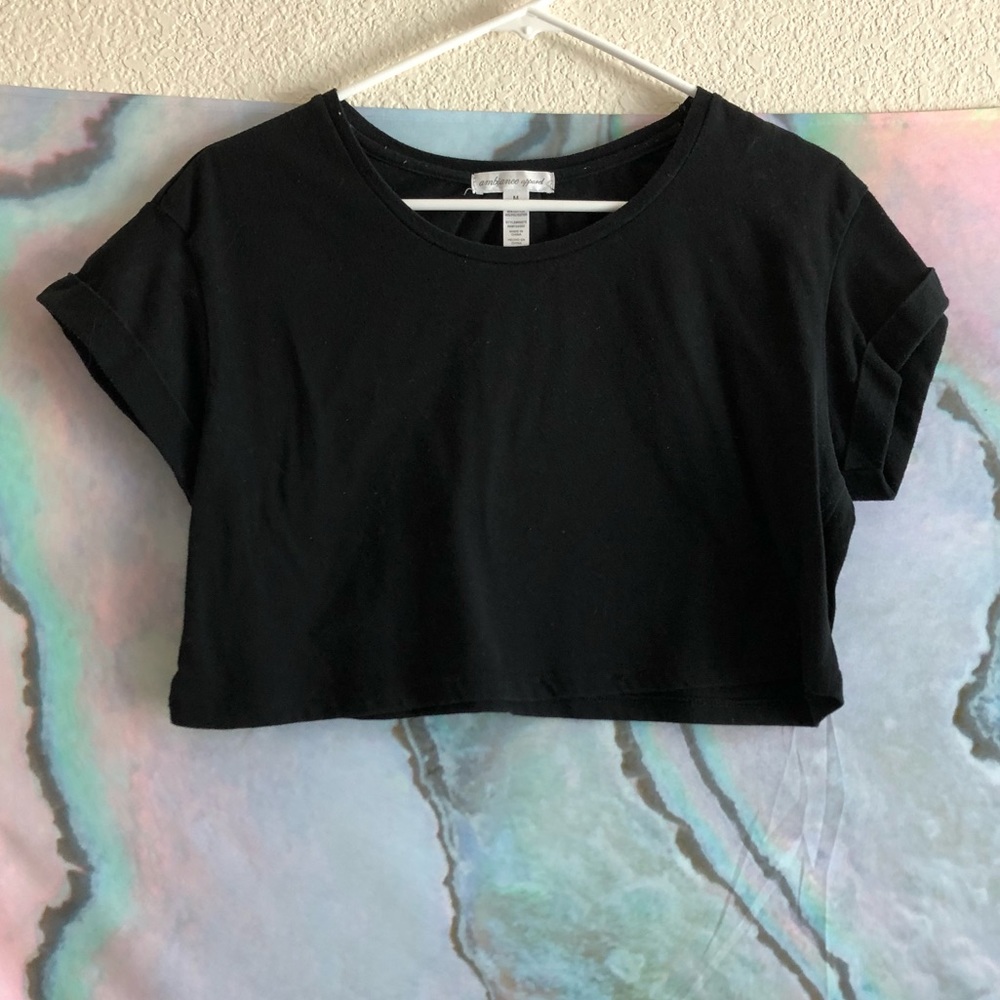 Black Cuffed Sleeve Crop Top